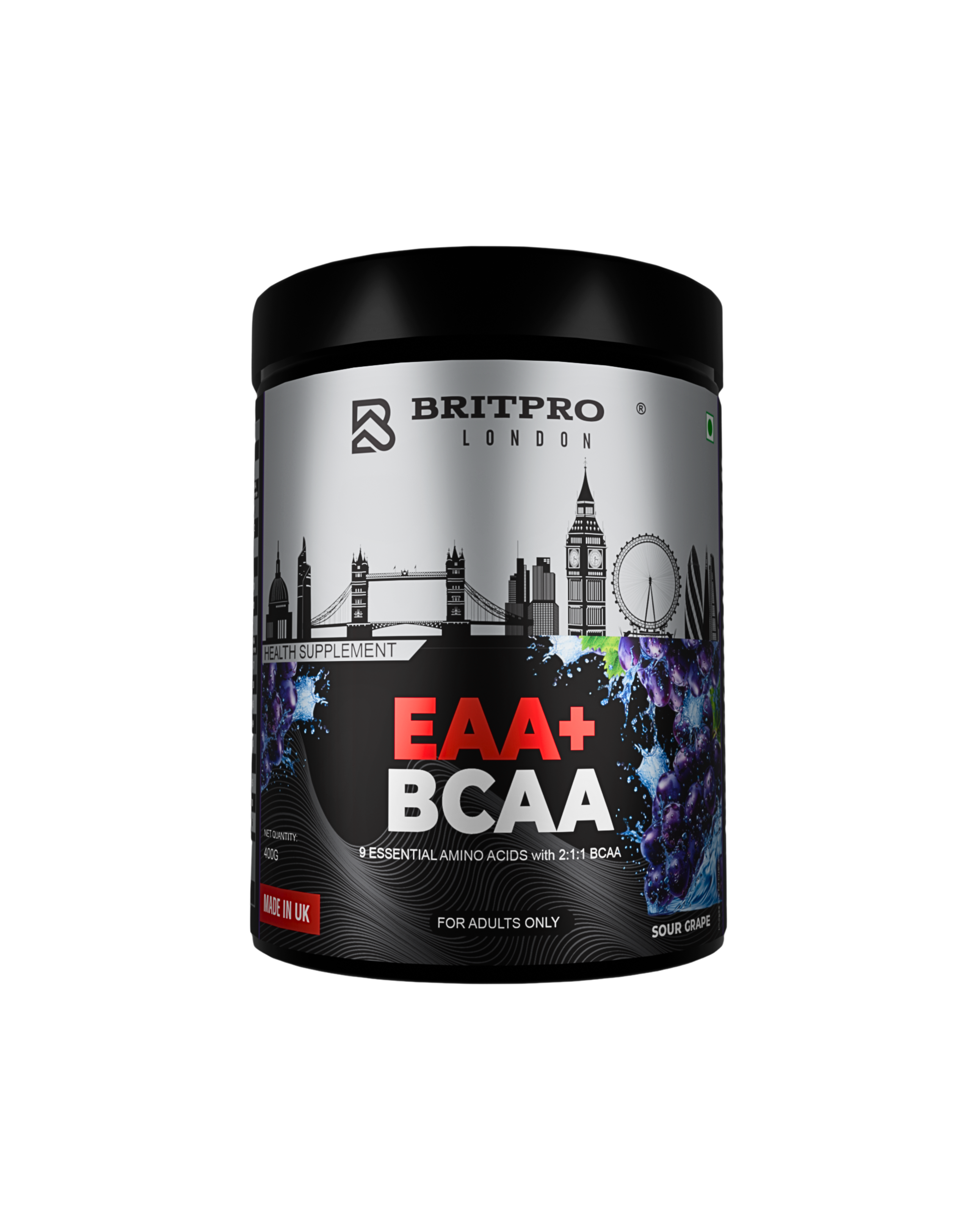 BRITPRO London EAA + BCAA Essential Aminos | 2:1:1 BCAA Ratio | 400GM