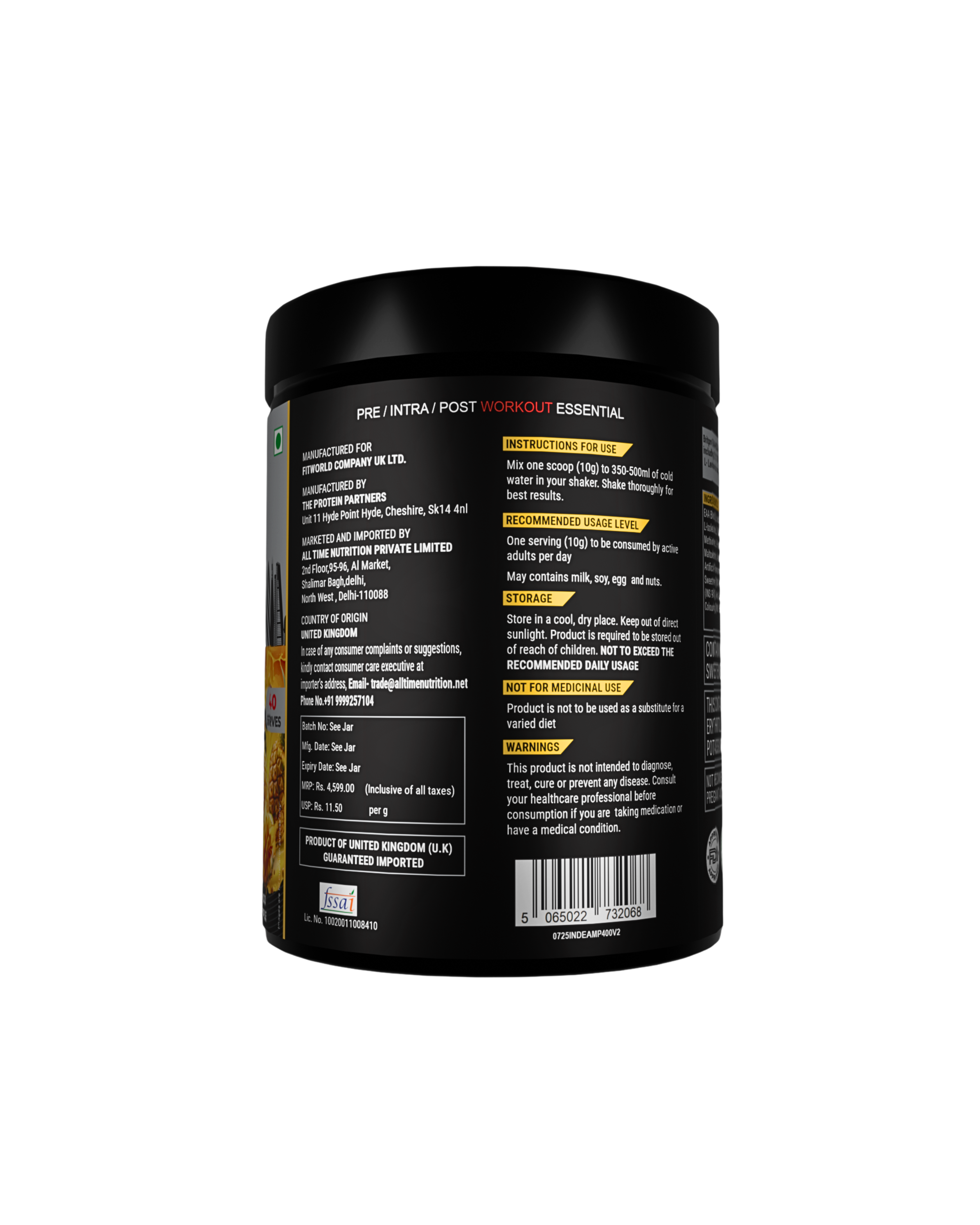BRITPRO London EAA + BCAA Essential Aminos | 2:1:1 BCAA Ratio | 400GM